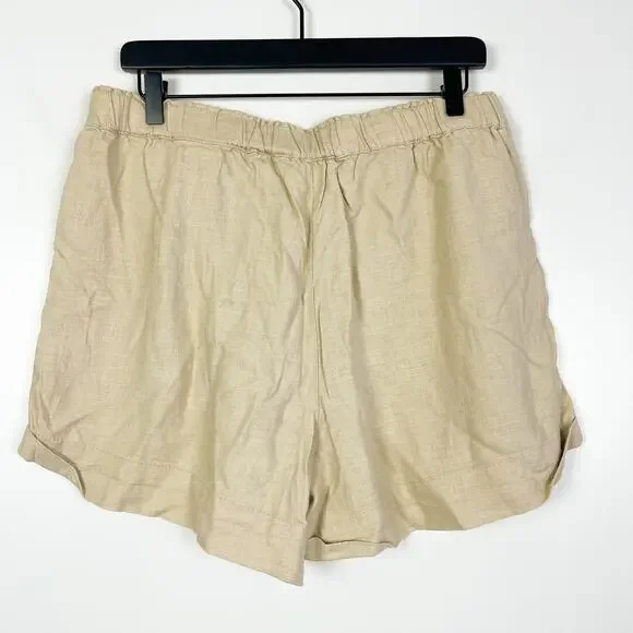 BlankNYC Size L Linen Blend Pull-On High Rise Shorts Cream - Picture 3 of 8